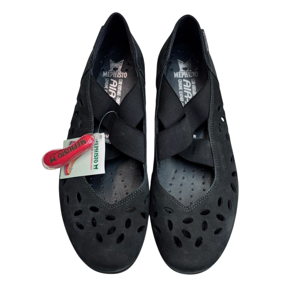 Mephisto Black Leather Nubuck Perforated flats Women Size 6.5 NWOB
